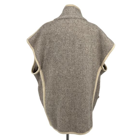 Vtg Natural Knitwear Wool Blanket Vest Coat Tan Tweed Reversible Herringbone MCM - Picture 3 of 12